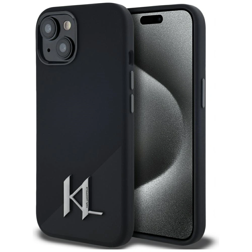 Karl Lagerfeld Silicone Shadow Metal Initial MagSafe Apple iPhone 15 black