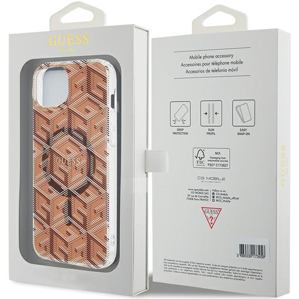 Guess GUHMP15SHGCUSTGW Apple iPhone 15 / 14 hardcase IML GCube MagSafe brown