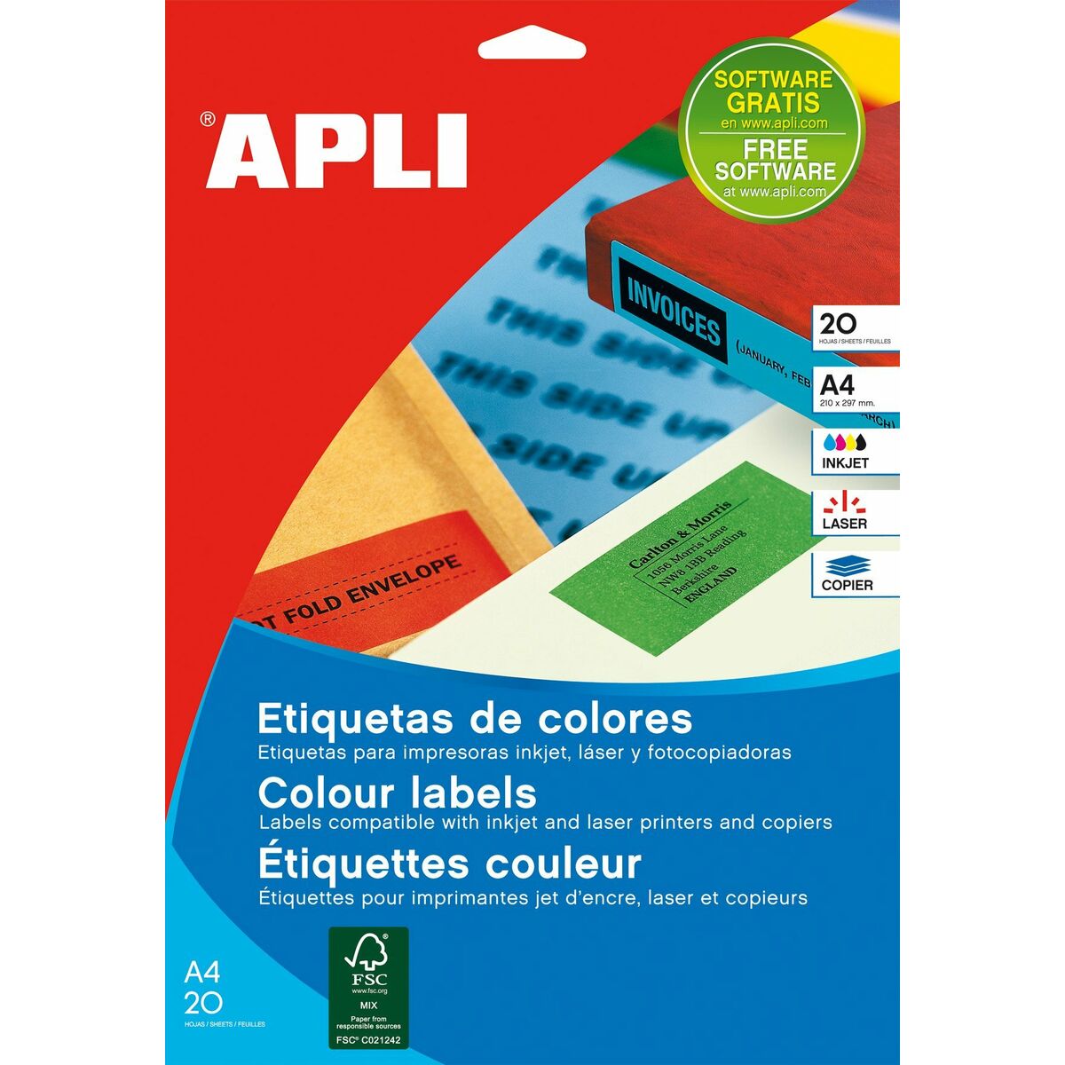 Adhesives/Labels Apli    Blue A4 20 Sheets 210 x 297 mm