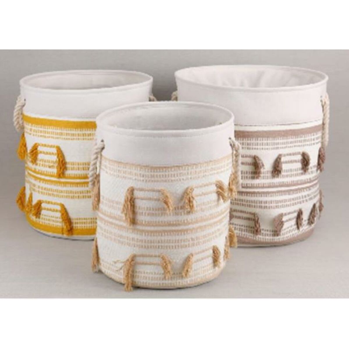 Basket set DKD Home Decor Polyester Cotton Fringe Boho (43 x 43 x 45 cm)