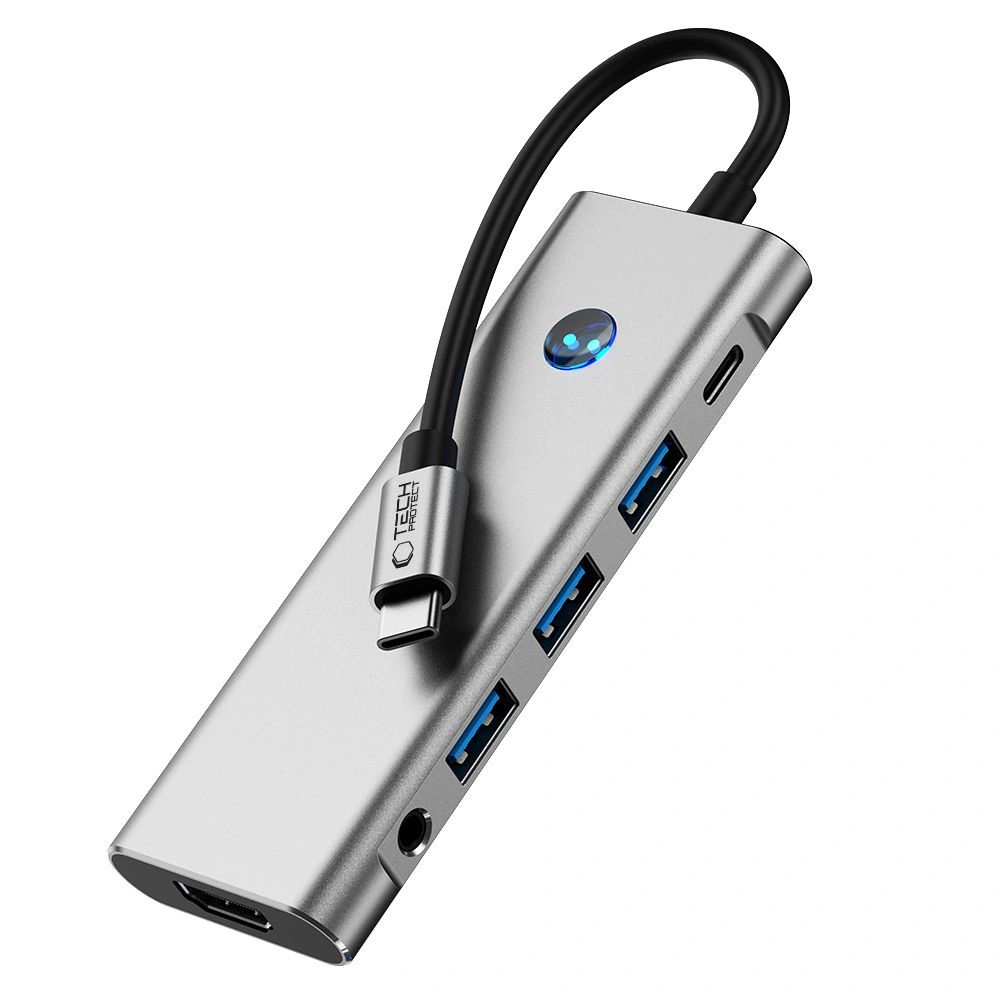 Tech-Protect HB04 HUB Adapter 9in1 USB-C + USB-A 2.0 + USB-A 3.0 + HDMI 4K60Hz + SD/TF + PD 100W + Jack 3.5mm Space Grey