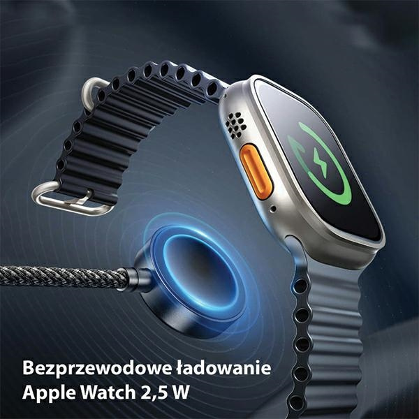 AWEI W23 cable 2in1 USB-C 100W / Lightning 10W / Watch 2.5W black
