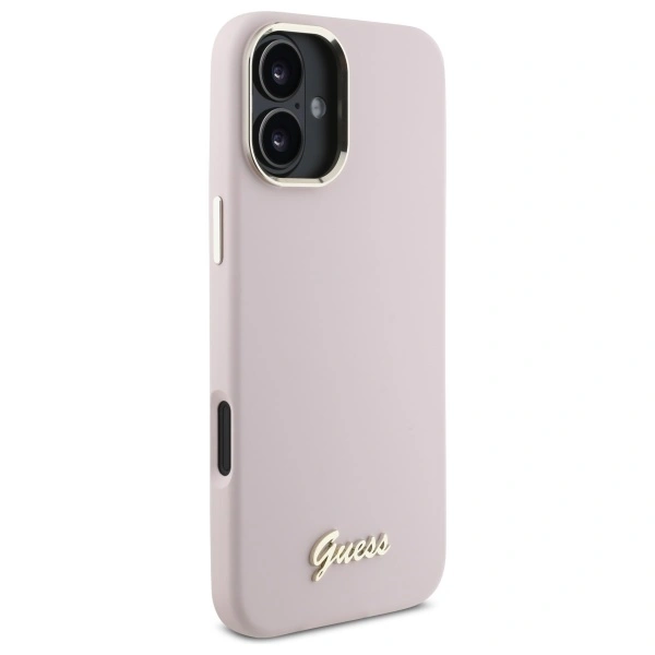 Guess GUHCP16MSMBSLP Apple iPhone 16 Plus hardcase Silicone Script Metal Logo & Frame pink
