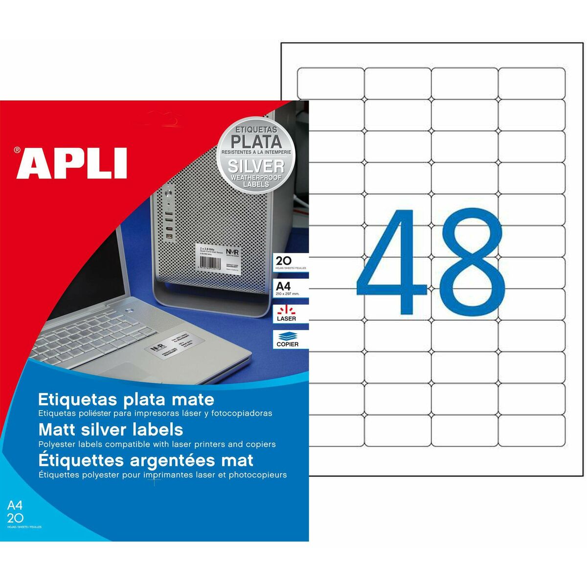 Adhesive labels Apli Silver Metallic 45,7 x 21,2 mm 20 Sheets