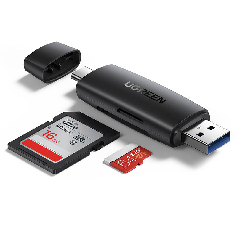 UGREEN CM304 Adapter USB + USB-C SD/microSD card reader (black)