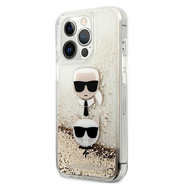 Karl Lagerfeld KLHCP13XKICGLD Apple iPhone 13 Pro Max gold hardcase Liquid Glitter Karl&Choupette Head