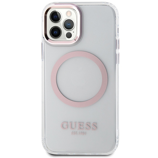 Guess GUHMP12MHTRMP Apple iPhone 12/12 Pro pink hard case Metal Outline Magsafe
