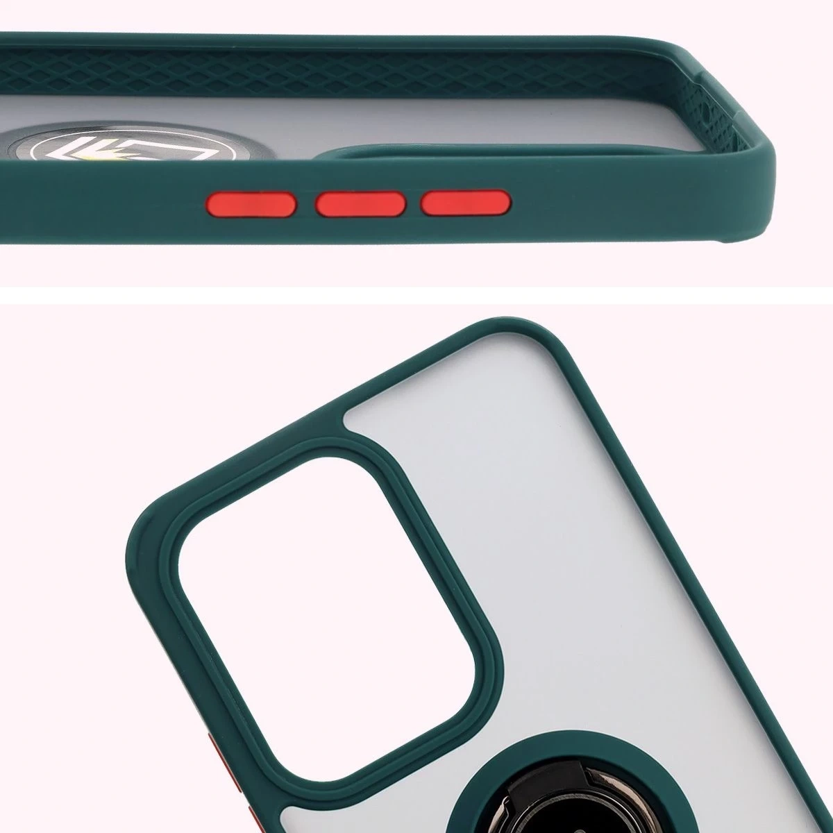 Bizon Case Hybrid Ring Oppo Reno13 Pro smoky with a dark green frame
