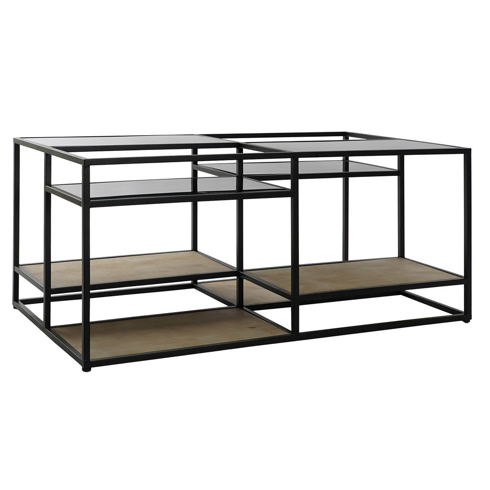 Side table DKD Home Decor 8424001787234 Black Multicolour Natural Wood Metal Mirror 120 x 60 x 50 cm