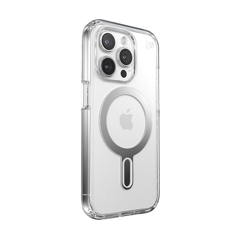 Speck Presidio Perfect-Clear ClickLock MagSafe Apple iPhone 15 Pro (Clear/Chrome Finish/Serene Silver)