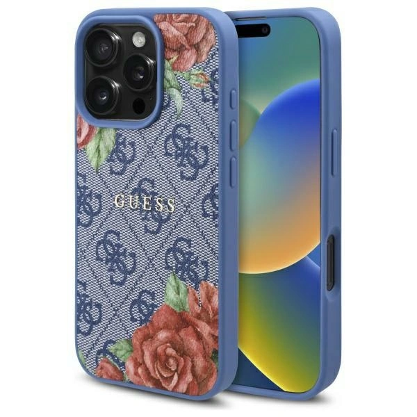 Guess GUHMP16XP4ROPEMCB Apple iPhone 16 Pro Max hardcase 4G Flowers Print MagSafe blue