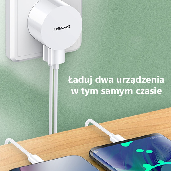 USAMS Wall Charger 2xUSB T20 2,1A lightnin g white round Fast Charging  XTXLOGT1804