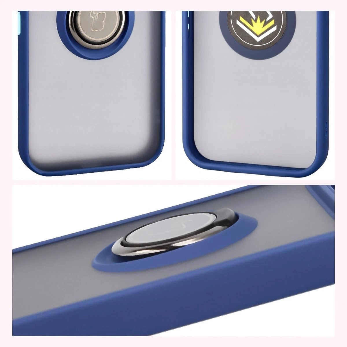 Etui z uchwytem na palec Bizon Case Hybrid Ring do Google Pixel 10 / 10 Pro przydymione z granatową ramką