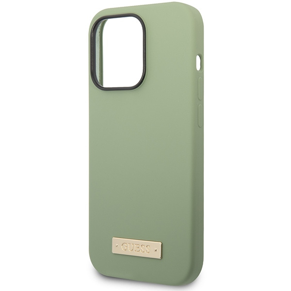 Guess GUHMP14XSBPLA Apple iPhone 14 Pro Max khaki hard case Silicone Logo Plate MagSafe