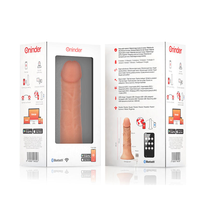 ONINDER - MEDIUM BOGOTÁ VIBRATOR DILDO 9 SPEEDS NATURAL 22 CM -O- 4.5 CM - FREE APP