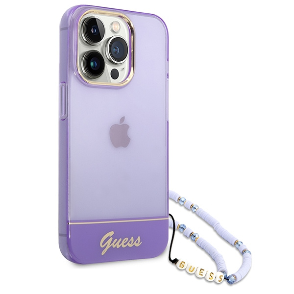 Guess GUHCP14XHGCOHU Apple iPhone 14 Pro Max purple hardcase Translucent Pearl Strap