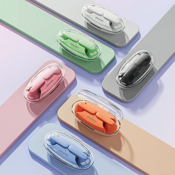 AWEI T85 ENC Bluetooth 5.3 TWS headphones + docking station pink
