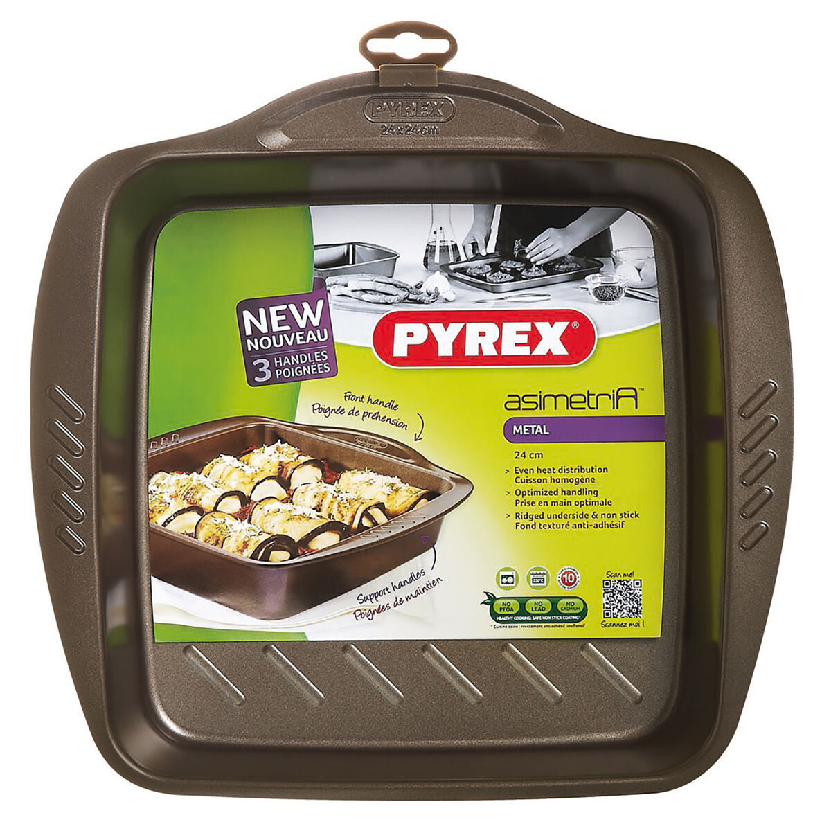 Oven Mould Pyrex Asimetria Squared Black Metal 24 x 24 cm (6 Units)