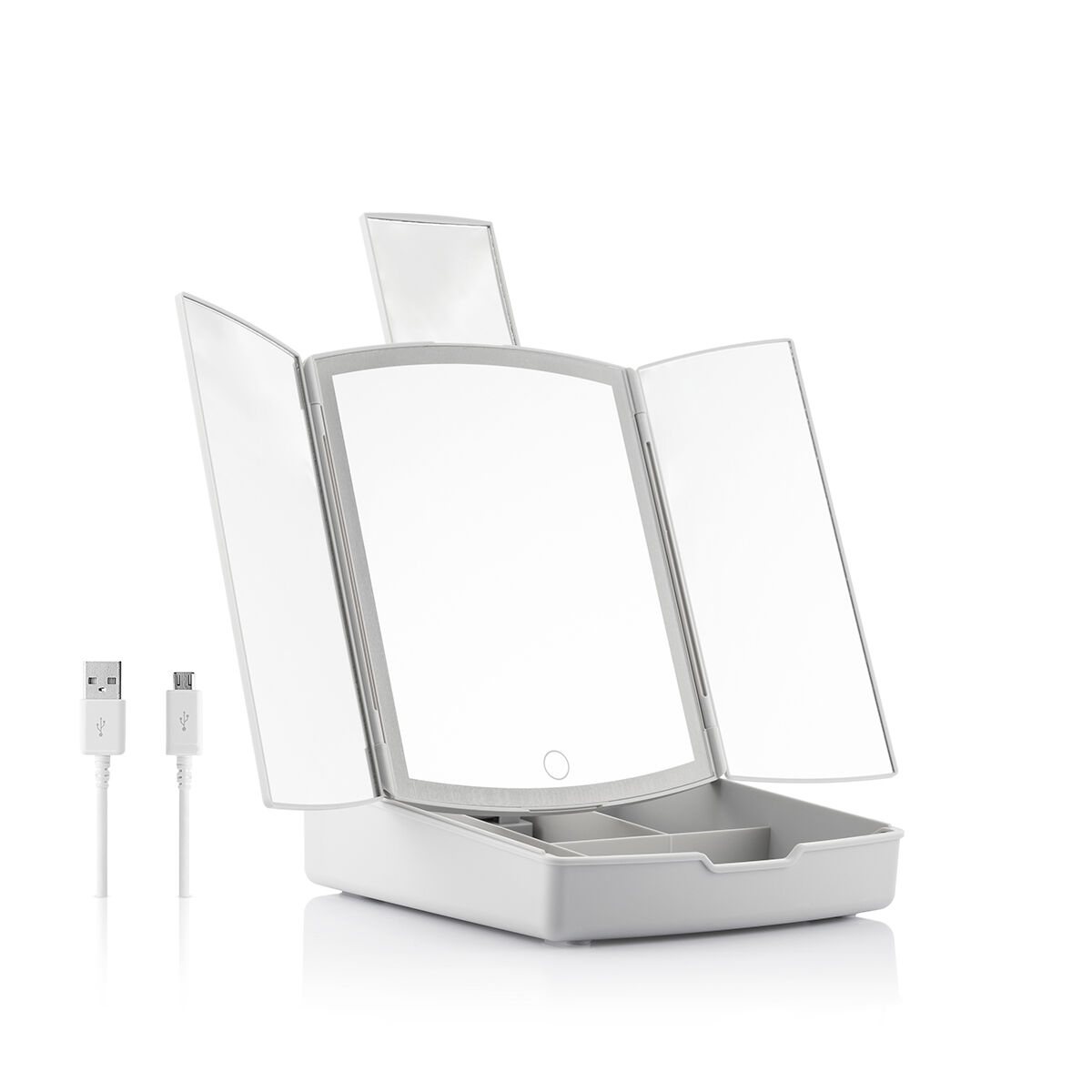 3-In-1 Folding LED Mirror with Make-up Organiser Panomir InnovaGoods 3-In-1 Folding LED Mirror with Make-up Organiser Panomir InnovaGoods