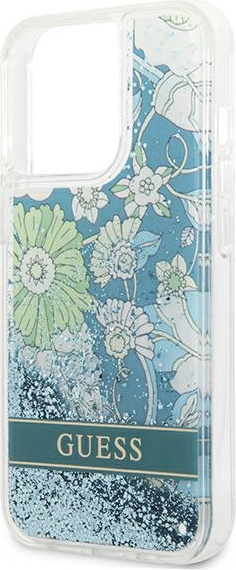 Guess GUHCP13LLFLSN Apple iPhone 13 Pro green hardcase Flower Liquid Glitter