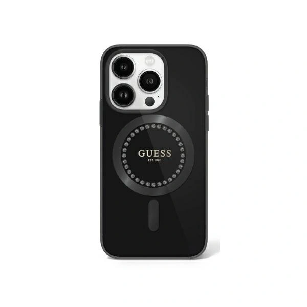Guess GUHMP16LPFTDTEK Apple iPhone 16 Pro hardcase IML Rhinestones MagSafe black