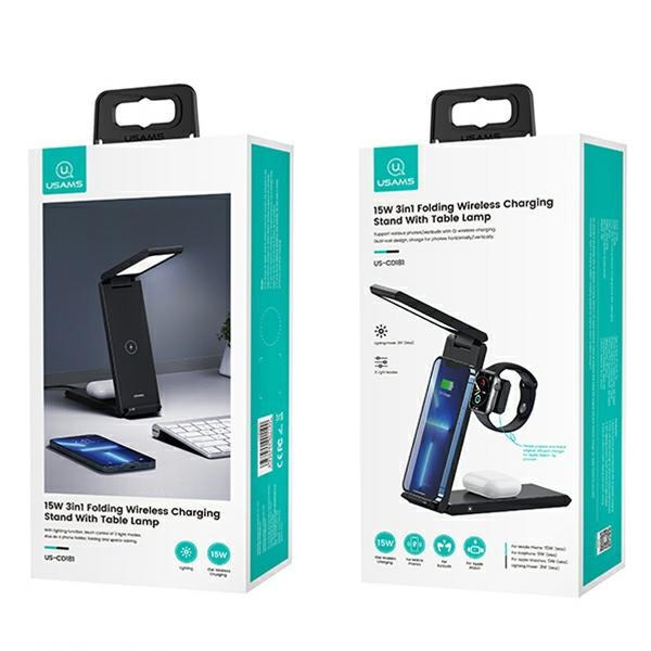 USAMS Wireless Charger with lamp 3w1 15W black CD181WXC01 (US-CD181)