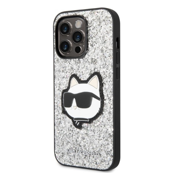 Karl Lagerfeld KLHCP14XG2CPS Apple iPhone 14 Pro Max silver hardcase Glitter Choupette Patch