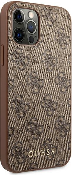 Guess GUHCP12MG4GFBR Apple iPhone 12/12 Pro brown hard case 4G Metal Gold Logo