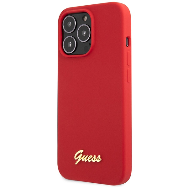 Guess GUHCP13XLSLMGRE Apple iPhone 13 Pro Max burgundy hard case Silicone Vintage Gold Logo