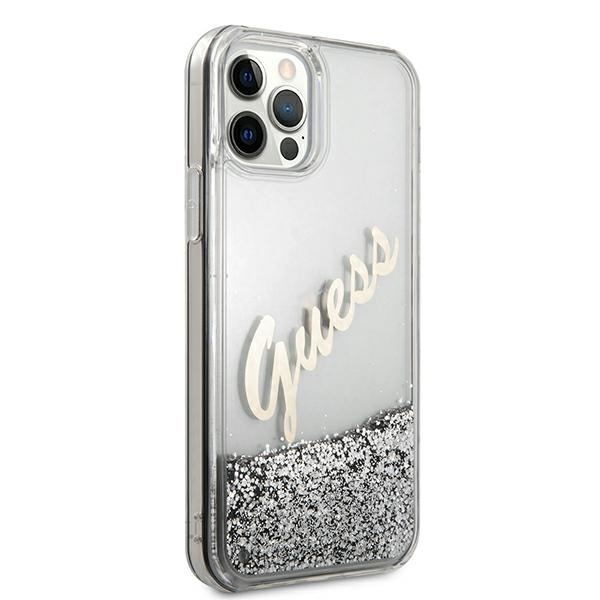 Guess GUHCP12LGLVSSI Apple iPhone 12 Pro Max silver hardcase Glitter Vintage Script
