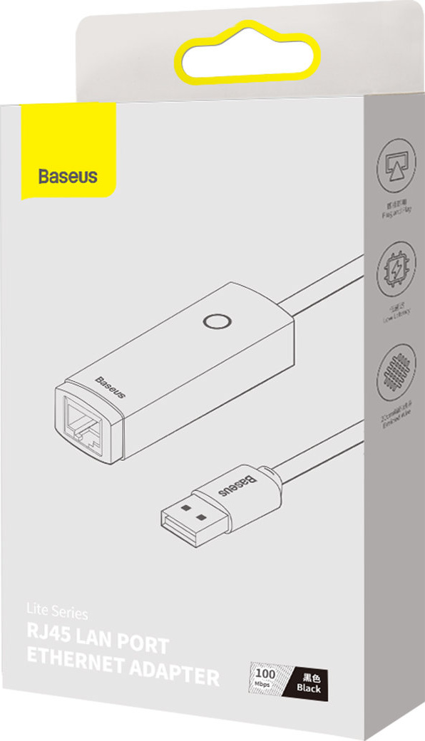 Baseus Lite Series Ethernet Adapter USB-A to RJ45 LAN Port 100Mbps Black