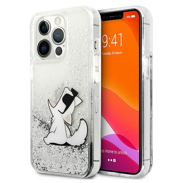 Karl Lagerfeld KLHCP13XGCFS Apple iPhone 13 Pro Max silver hardcase Liquid Glitter Choupette Fun