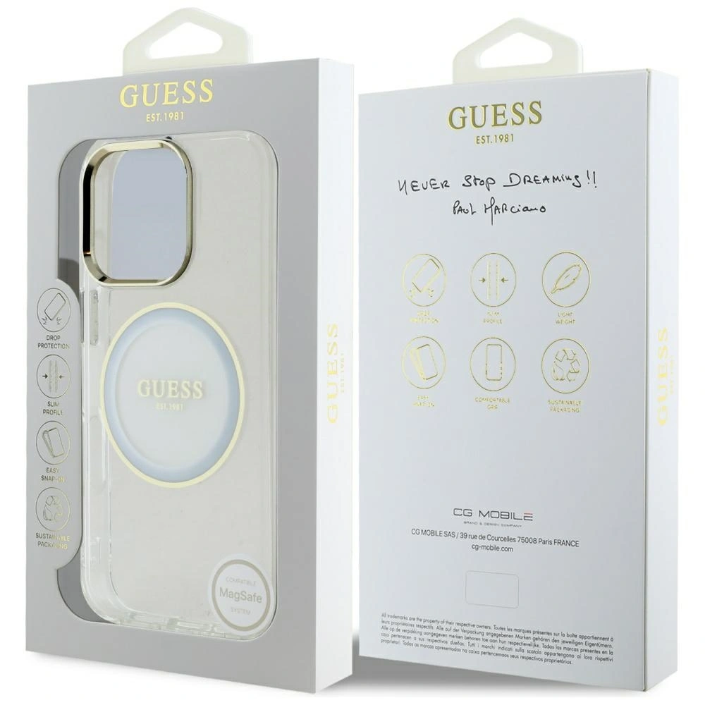 Etui Guess IML Metal Colored Circle Classic Logo MagSafe do Apple iPhone 16 Pro biały