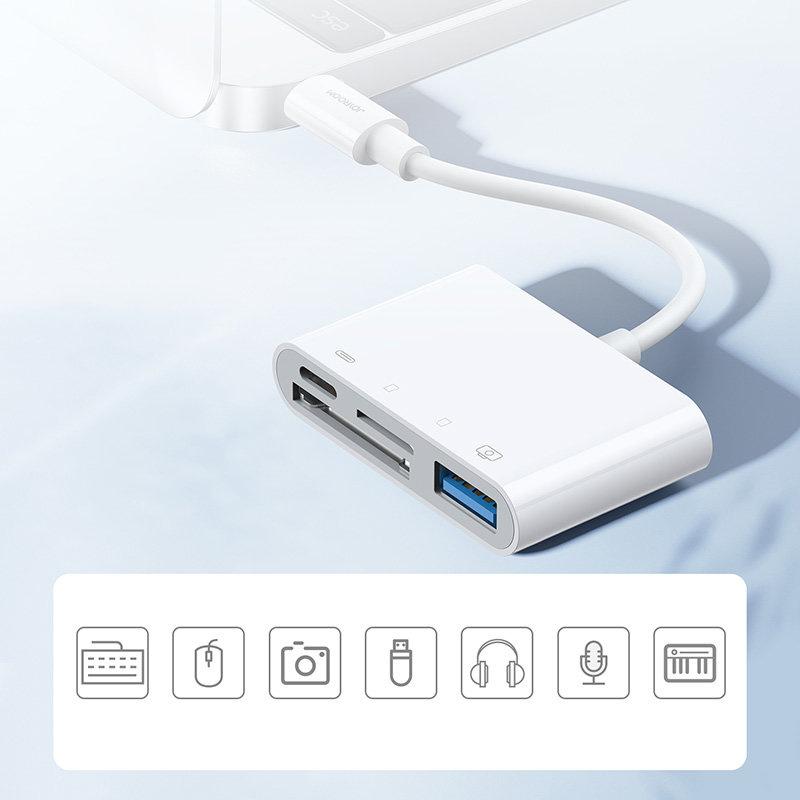 Joyroom HUB OTG Lightning adapter - USB 3.2 Gen 1 (3.0, 3.1 Gen 1) / SD, TF / Lightning card reader white (S-H142 white)