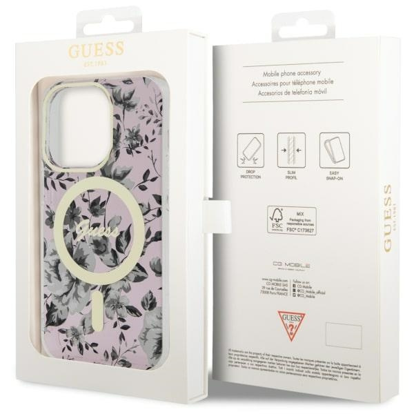 Guess GUHMP14XHCFWSP Apple iPhone 14 Pro Max pink hardcase Flower MagSafe