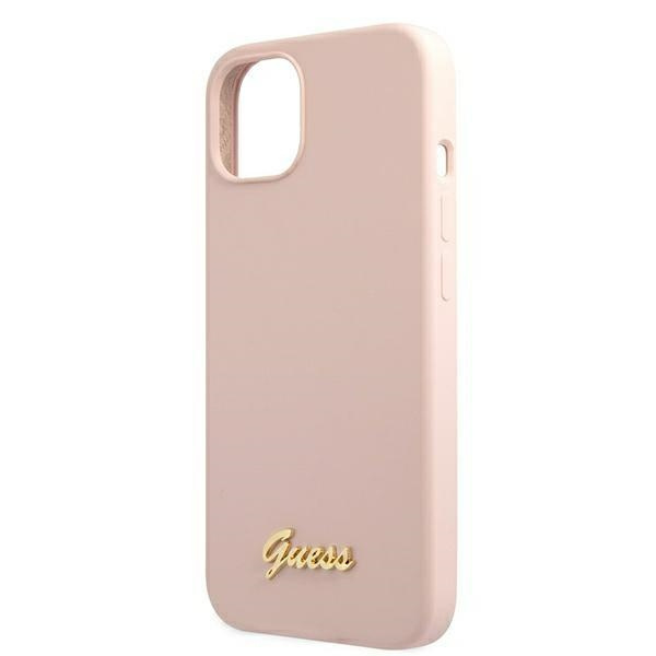 Guess GUHMP13MLSLMGLP Apple iPhone 13 light pink hardcase Silicone Script Gold Logo Magsafe