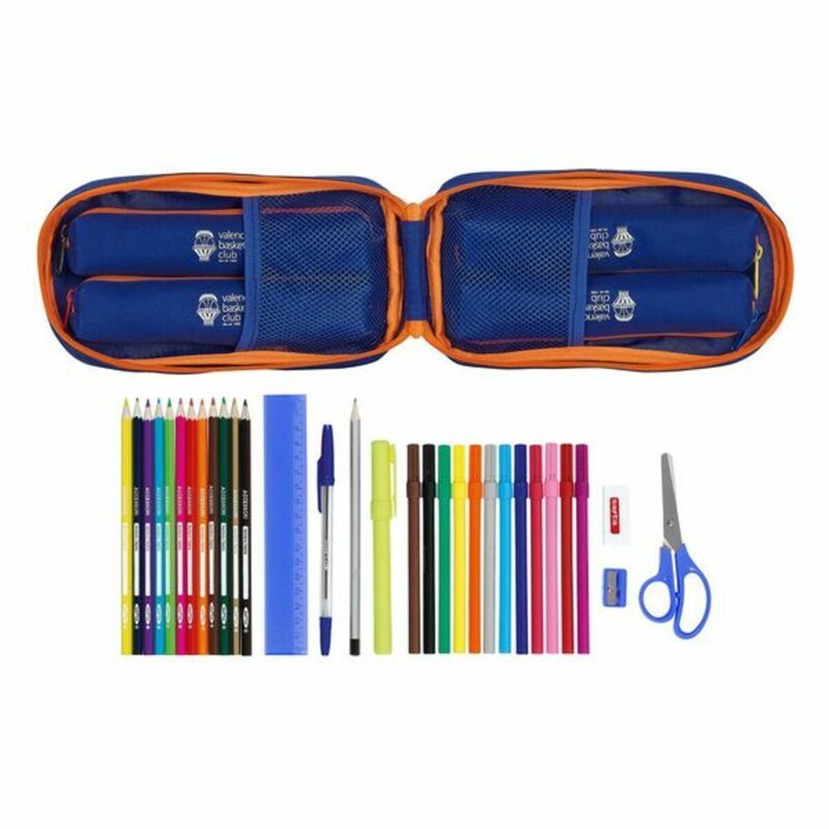 Backpack Pencil Case Valencia Basket Blue Orange (33 Pieces)