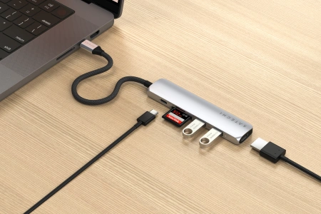 Satechi 6-in-1 HUB USB-C Slim Multiport Adapter USB-C / 2xUSB-A, USB-C, 4K HDMI, card reader silver