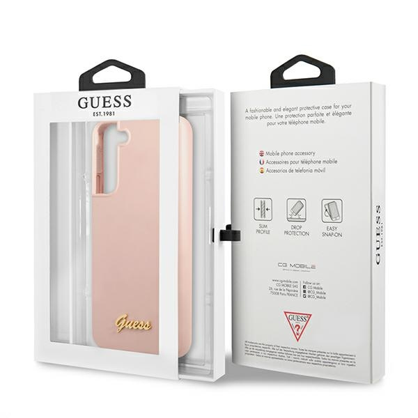 Guess GUHCS22MLSLMGPP Samsung Galaxy S22+ Plus pink hardcase Silicone Script Metal Logo
