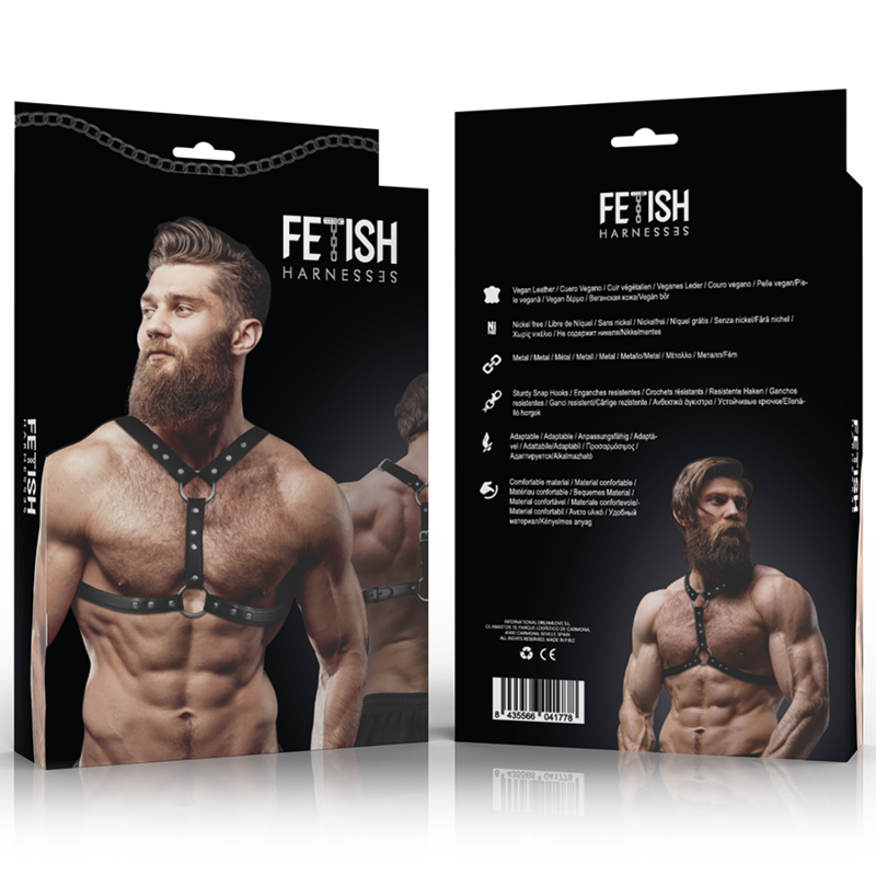 FETISH SUBMISSIVE ATTITUDE - ECO-LEATHER CHEST HARNESS WITH DOUBLE SUPPORT AND STUDS FOR MEN