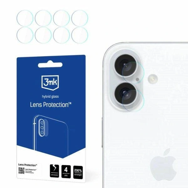 Hybrid glass for camera lens 3MK Lens Protect Apple iPhone 16 Plus [4 PACK]
