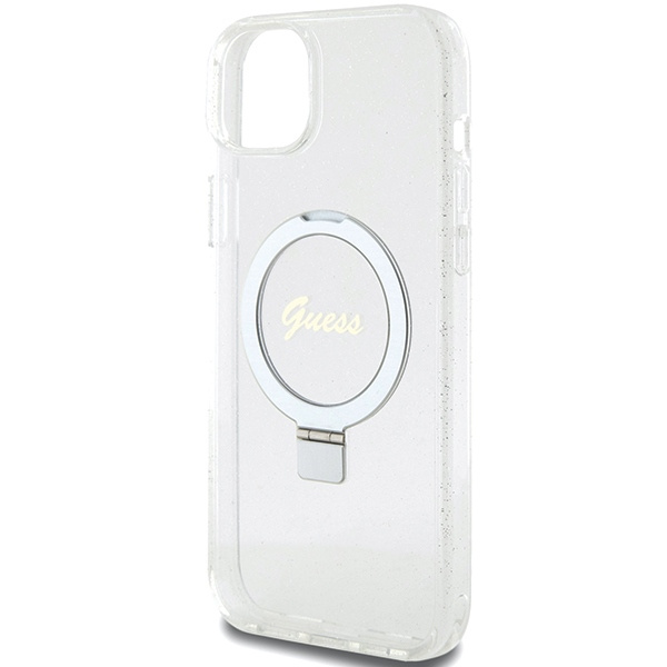 Guess GUHMP15MHRSGSD Apple iPhone 15 Plus / 14 Plus hardcase Ring Stand Script Glitter MagSafe transparent