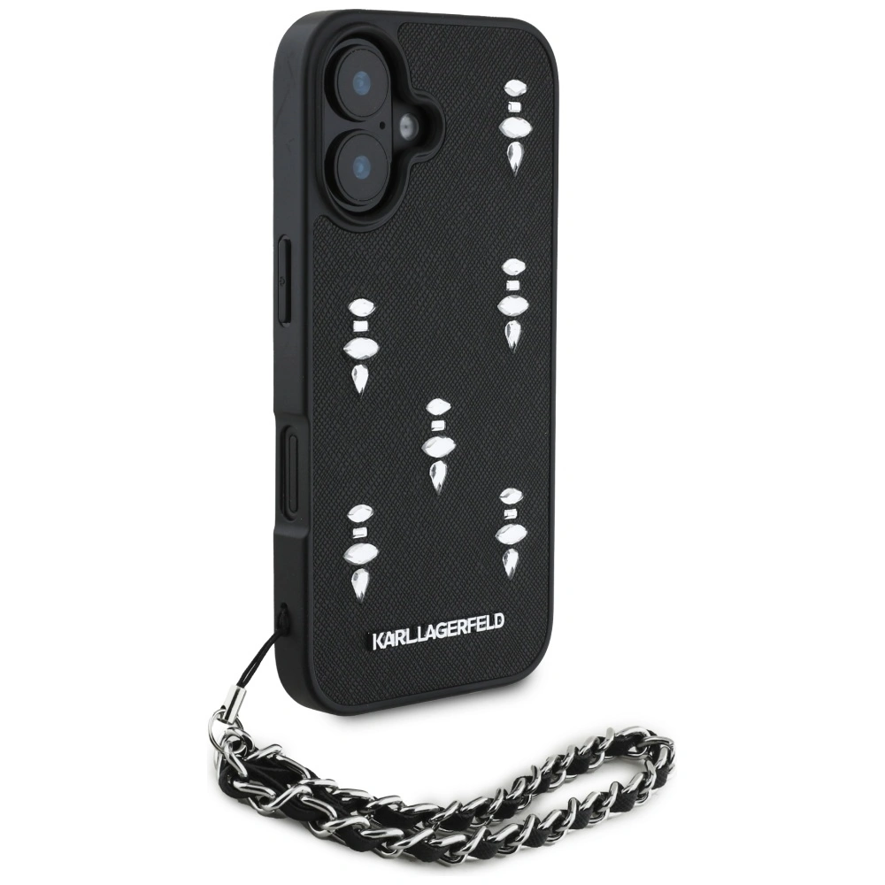 Etui Karl Lagerfeld Saffiano Crystals w/Chain do Apple iPhone 16 czarny