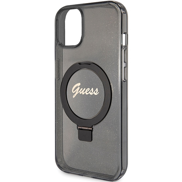 Guess GUHMP13MHRSGSK Apple iPhone 13 / 14 / 15 hardcase Ring Stand Script Glitter MagSafe black