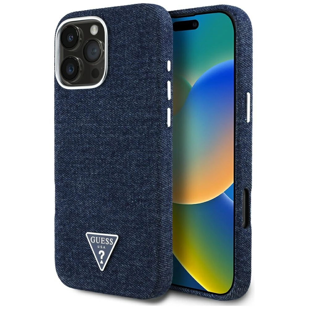 Guess Denim Triangle Logo MagSafe Apple iPhone 16 Pro blue