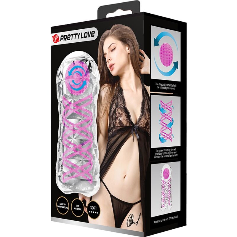 PRETTY LOVE - FANTASY MALE MASTURBATOR WITH INTERNAL SPIRAL AND BALLS TRANSPARENT