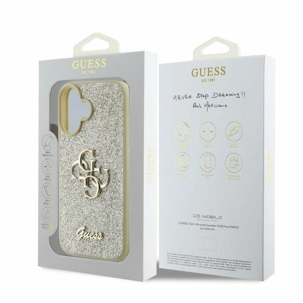 Case Guess GUHCP16SHG4SGD Apple iPhone 16 hardcase Fixed Glitter Big 4G gold