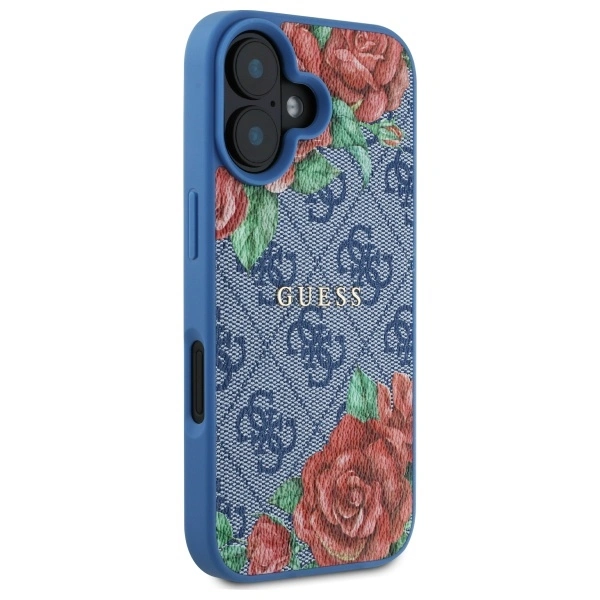 Guess GUHMP16SP4ROPEMCB Apple iPhone 16 hardcase 4G Flowers Print MagSafe blue