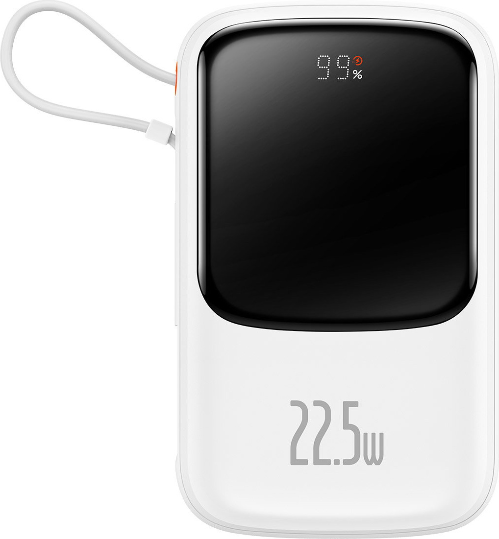 Baseus Qpow powerbank 10000mAh built-in USB Type-C cable 22.5W Quick Charge SCP AFC FCP white