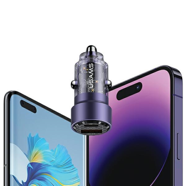 USAMS C39 car charger USB-A, USB-C 60W black